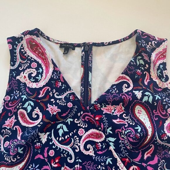 Talbots Dress Ruffle Sleeveless Cotton Paisley Colorful Spring Beach Travel Pink - Picture 3 of 7
